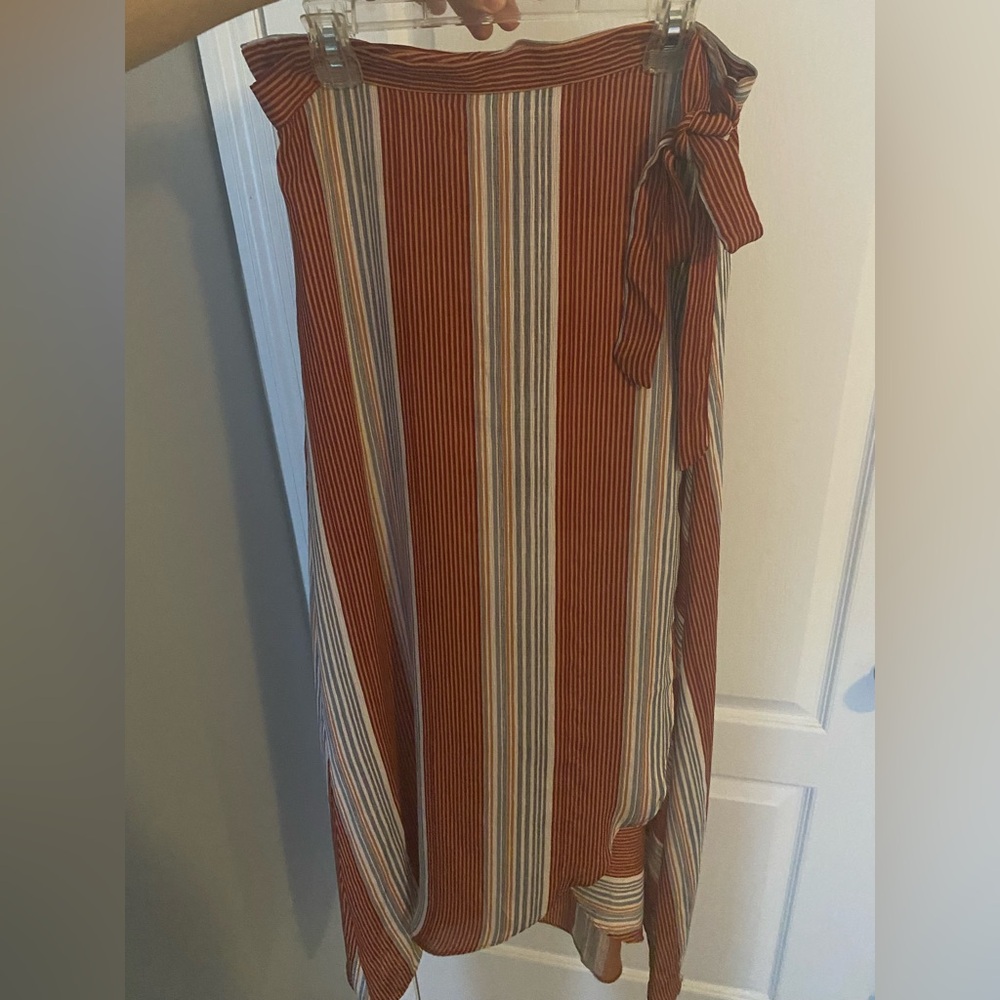 Striped Wrap Skirt with Bow